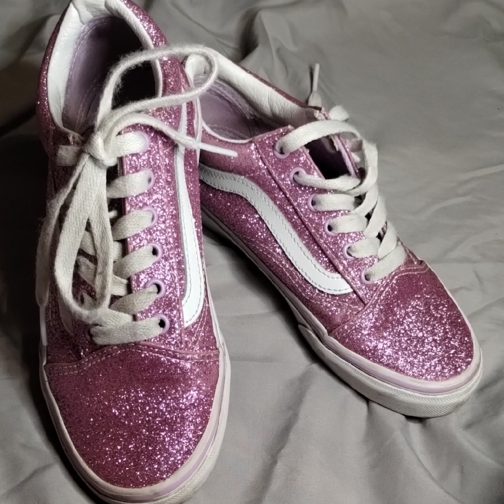 Vans Pink and White Old Skool Glitter Sneakers
